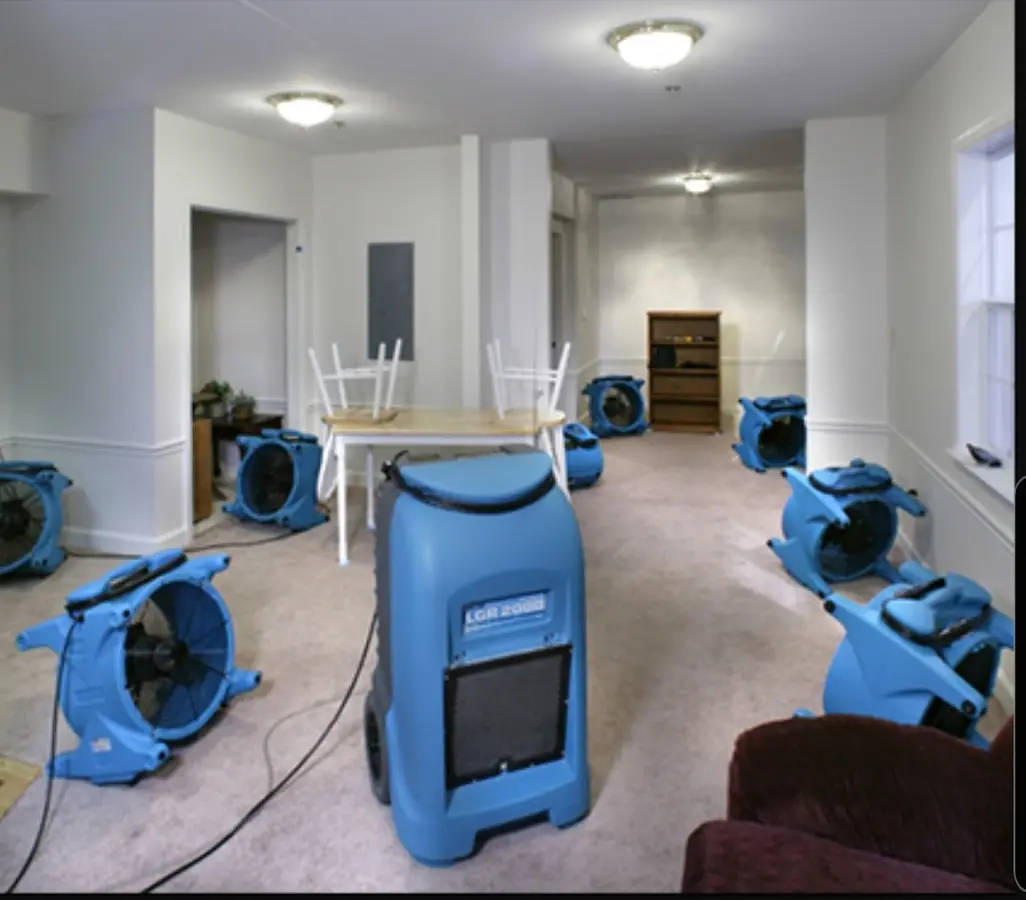 Air movers and dehumidifier setup for Water Extraction & Removal in Reidsville